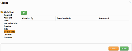 Client dialog box - Comments tab - add Client dialog box - Comments tab - add