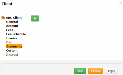 Client dialog box - Comments tab Client dialog box - Comments tab