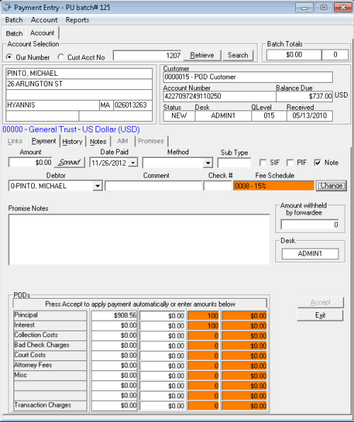 Payment Entry window - changed fee schedule