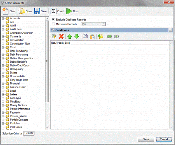 Select Accounts window Select Accounts window