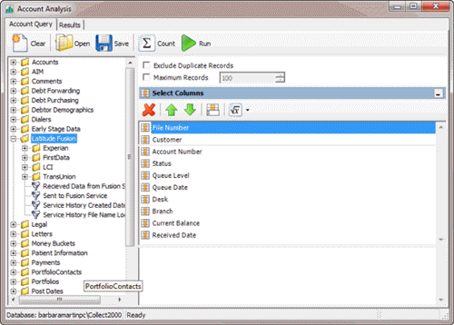 Account Analysis window