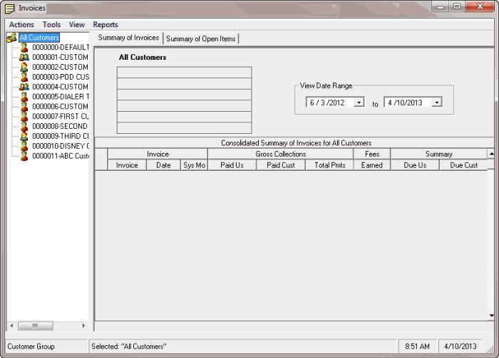 Invoices window