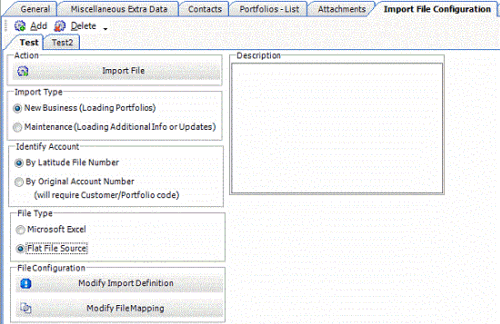 Import File Configuration tab Import File Configuration tab