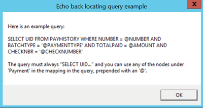 Echo back locating query example window Echo back locating query example window