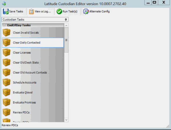 Custodian Editor window Custodian Editor window