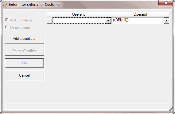 Enter Filter Criteria for... dialog box