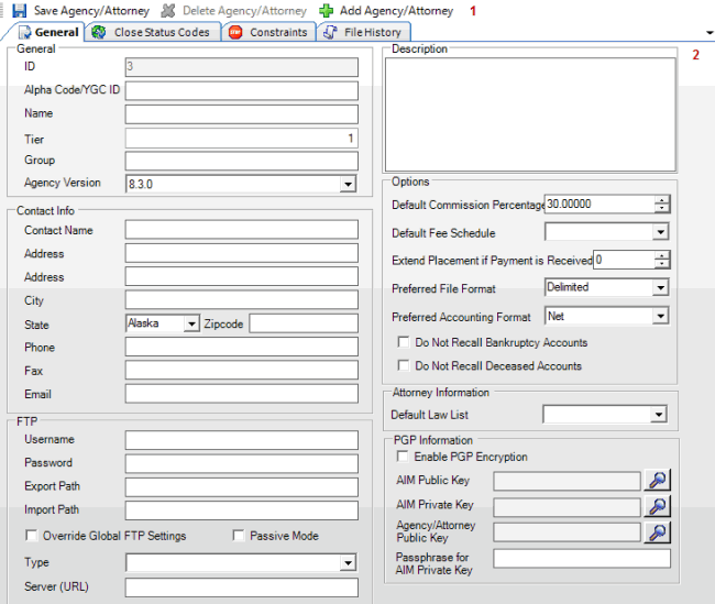 Agencies/Attorneys pane Agencies/Attorneys pane