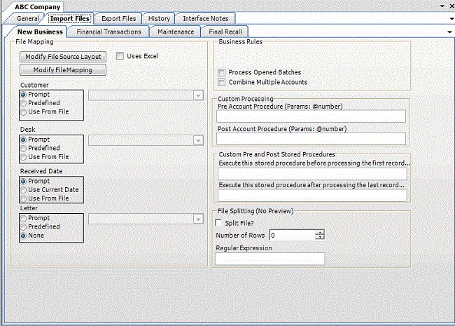 Import Files tab Import Files tab