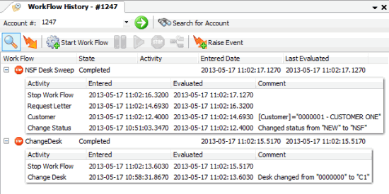 Latitude WorkFlow Designer Help - View Workflow History for an Account