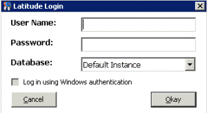 Latitude Login dialog box