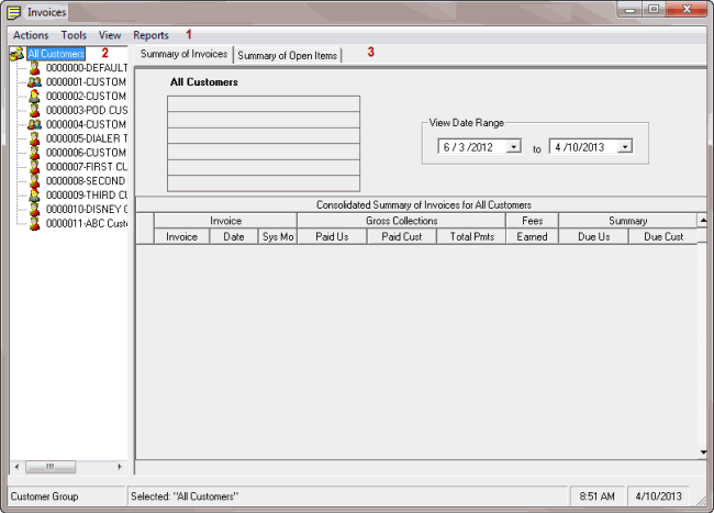 Invoices window