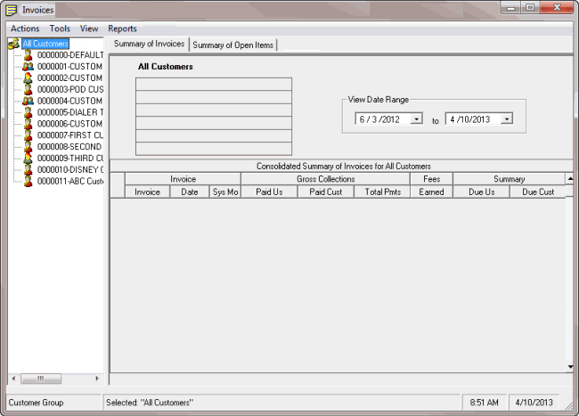 Invoices window