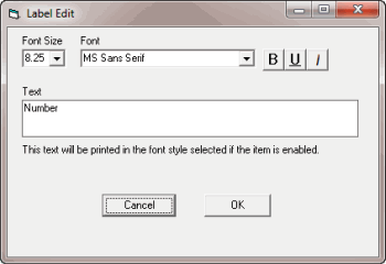 Label Edit dialog box Label Edit dialog box