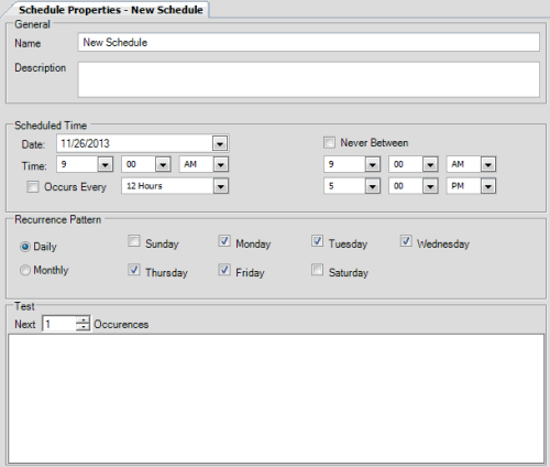 Schedule Properties tab