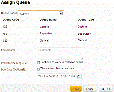 Assign Queue dialog box