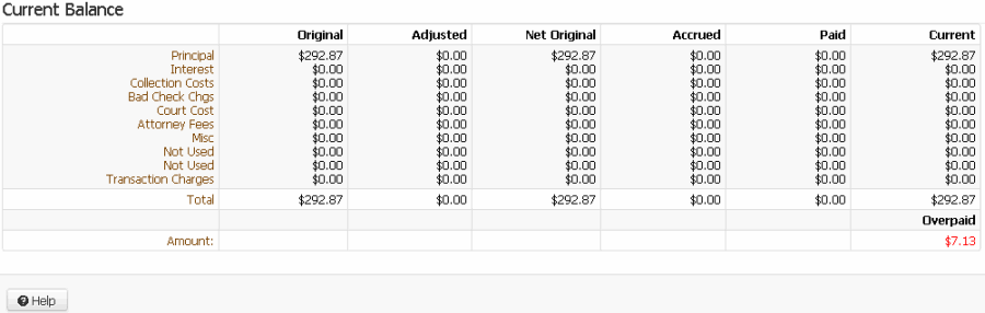 Balance Details panel - Current Balance