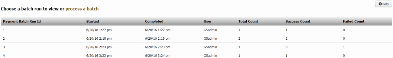 Payment batch history