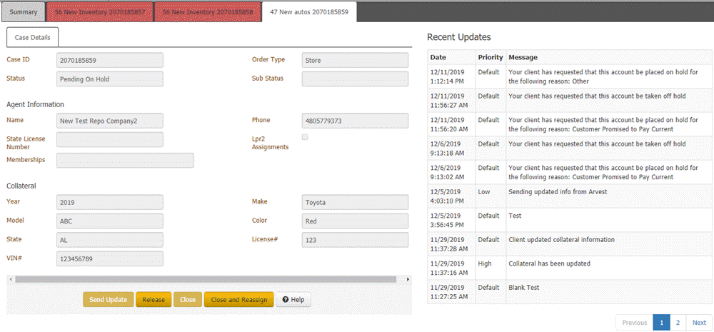 RDN Integration panel - Case Details tab