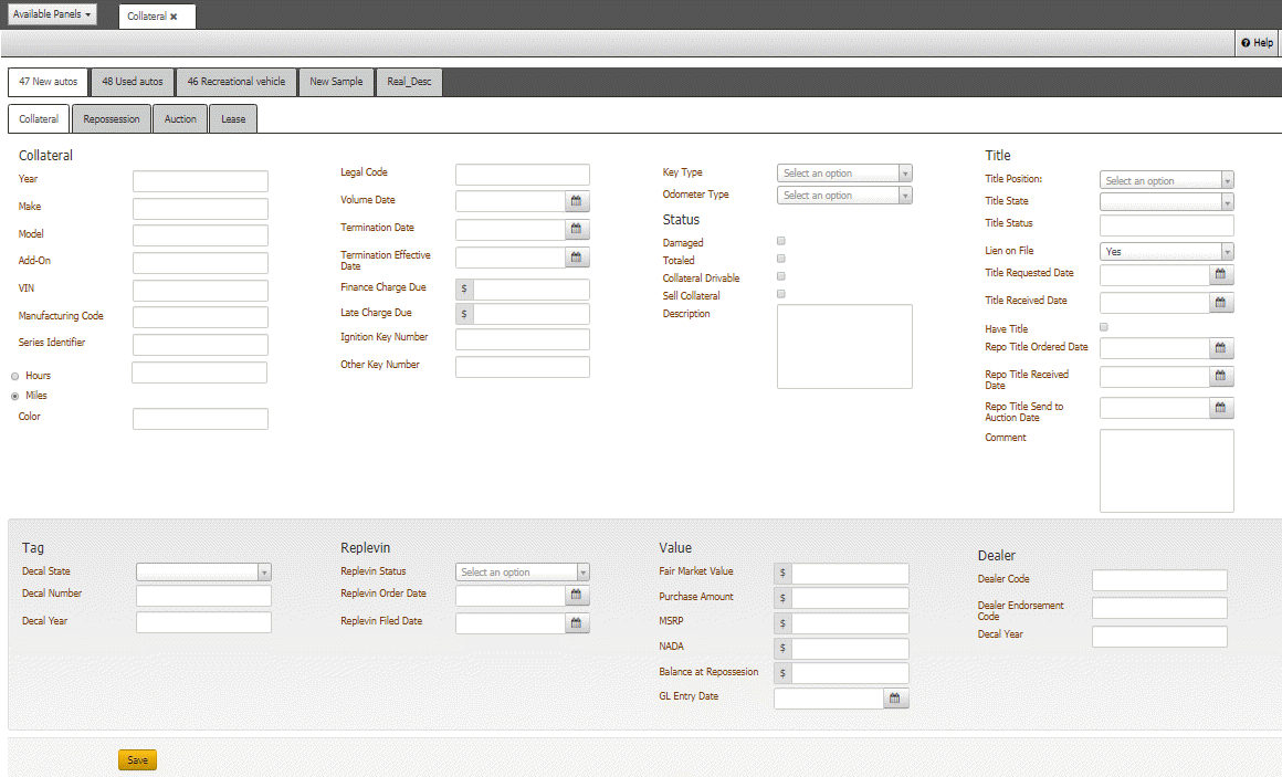 Collateral panel - Collateral tab