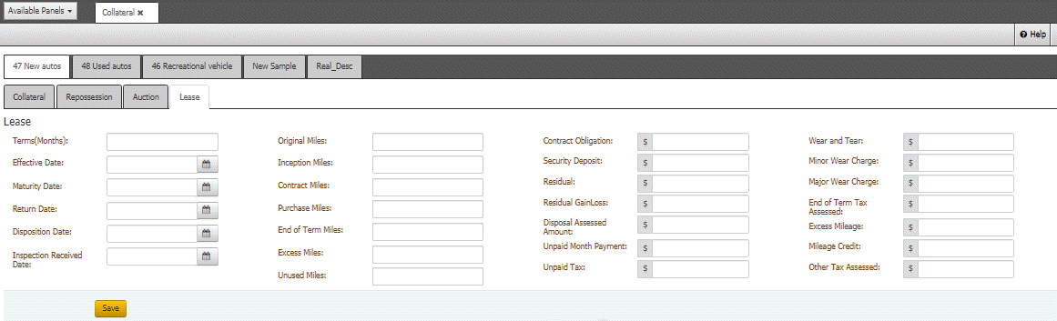 Collateral panel - Lease tab