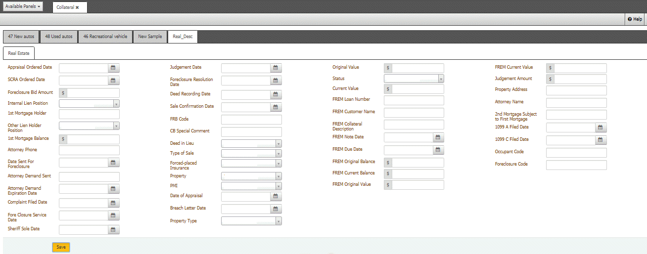 Collateral panel - Real Estate tab