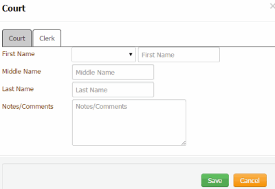 Court dialog box - Clerk tab