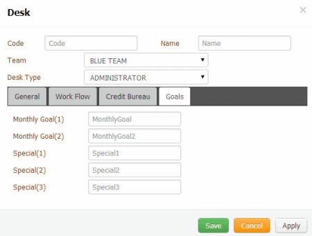 Desk dialog box - Goals tab