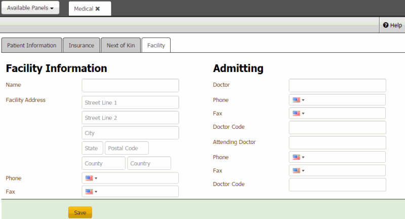 Facility tab - Medical panel