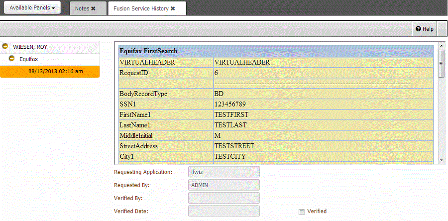 Fusion Service History panel