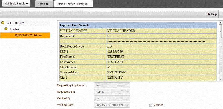 Fusion Service History panel