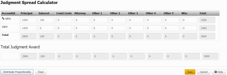 Judgment Spread Calculator dialog box