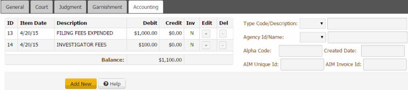 Legal panel - Accounting tab