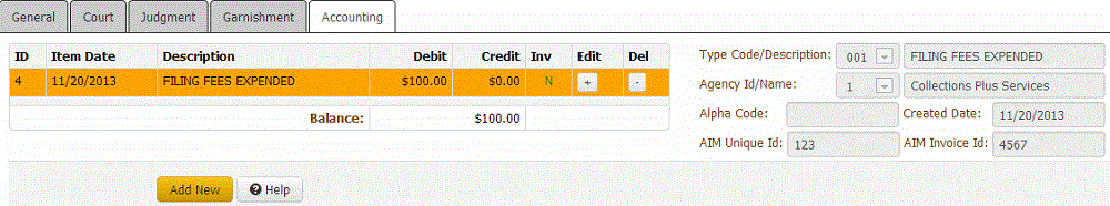 Legal panel - Accounting tab