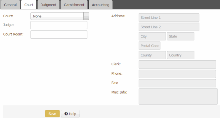 Legal panel - Court tab