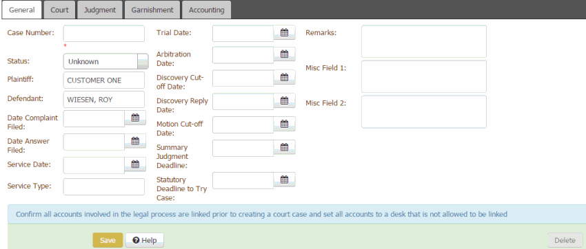 Legal panel - General tab