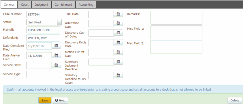 Legal panel - General tab