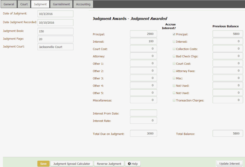 Legal panel - Judgment tab