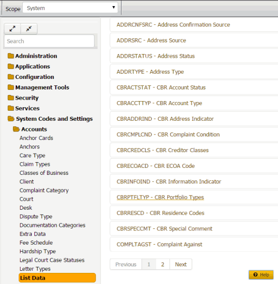 List Data panel