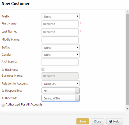 New Customer dialog box