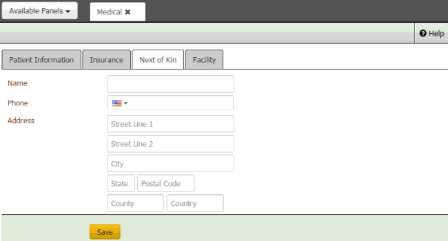 Next of Kin tab - Medical panel