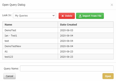 Open Query dialog box