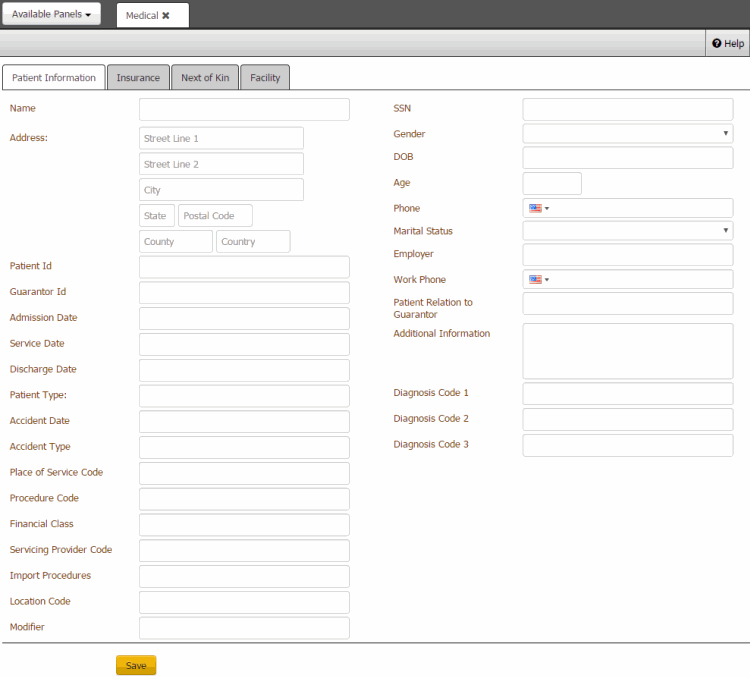 Patient Information tab - Medical panel