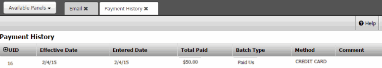 Payment History panel