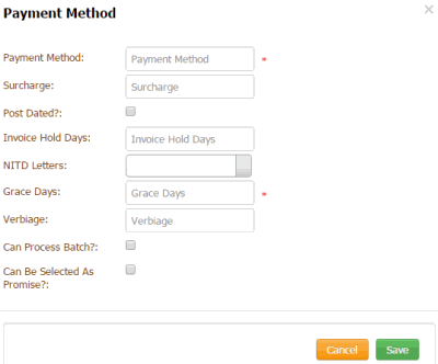 Payment Method dialog box