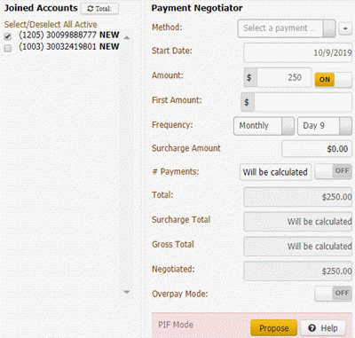 Arrangements panel - Scheduled Payment Negotiator card