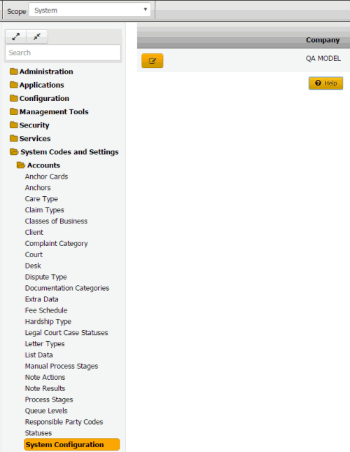 System Configuration panel