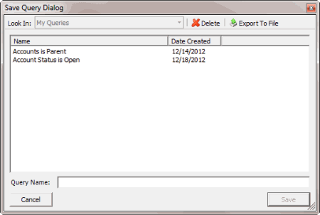 Save Query Dialog box