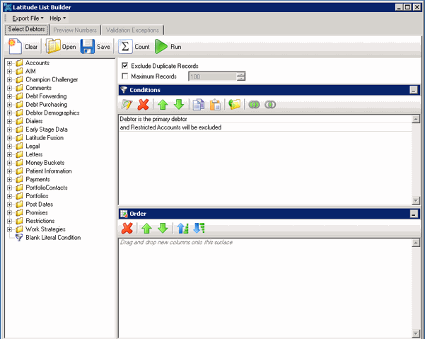 Latitude List Builder window