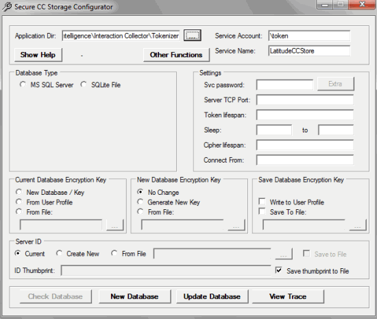 Secure CC Storage Configurator window