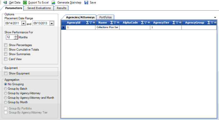 Agency/Attorney Evaluator pane Agency/Attorney Evaluator pane